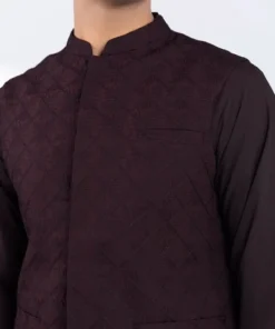 Outlet Sapphire Schiffli Embroidered Cotton Waistcoat - Regular Fit Maroon