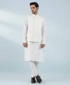 Sale Sapphire Schiffli Embroidered Cotton Waistcoat - Regular Fit White