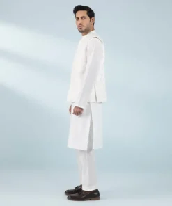 Sale Sapphire Schiffli Embroidered Cotton Waistcoat - Regular Fit White