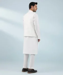 Sale Sapphire Schiffli Embroidered Cotton Waistcoat - Regular Fit White