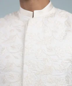 Sale Sapphire Schiffli Embroidered Cotton Waistcoat - Regular Fit White