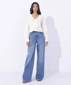 Clearance Sapphire Seersucker Cropped Top White