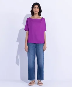 Hot Sapphire Slash Neck Top Magenta