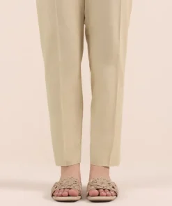 Hot Sapphire Solid Cambric Cigarette Pants Beige