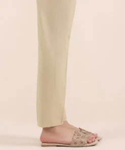 Hot Sapphire Solid Cambric Cigarette Pants Beige