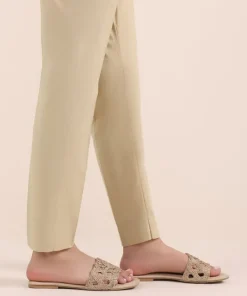 Hot Sapphire Solid Cambric Cigarette Pants Beige