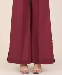Fashion Sapphire Solid Cambric Flared Pants Maroon