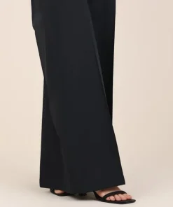 Fashion Sapphire Solid Cambric Flared Pants Black