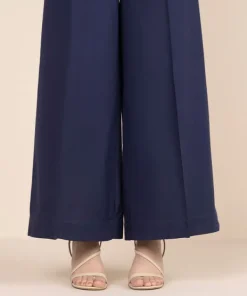 Fashion Sapphire Solid Cambric Flared Pants Blue