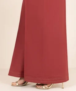 Fashion Sapphire Solid Cambric Flared Pants Maroon
