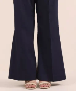 Fashion Sapphire Solid Cambric Flared Pants Navy Blue