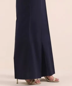 Fashion Sapphire Solid Cambric Flared Pants Navy Blue