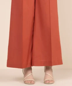 Hot Sapphire Solid Cambric Flared Pants Orange