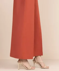 Hot Sapphire Solid Cambric Flared Pants Orange
