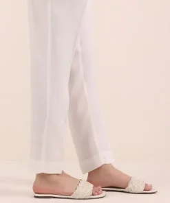 Online Sapphire Solid Cambric Straight Pants White