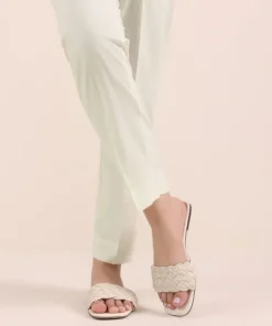 Clearance Sapphire Solid Cambric Straight Pants Off White