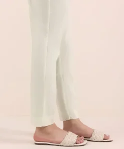 Clearance Sapphire Solid Cambric Straight Pants Off White