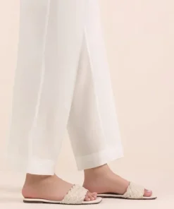 Fashion Sapphire Solid Cambric Straight Pants Off White