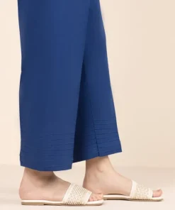 Hot Sapphire Solid Cambric Straight Pants Blue