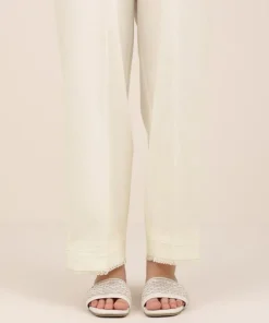 Clearance Sapphire Solid Cambric Straight Pants White