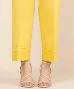 Hot Sapphire Solid Cambric Straight Pants Yellow