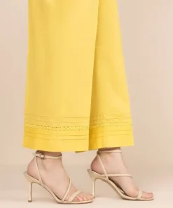Hot Sapphire Solid Cambric Straight Pants Yellow
