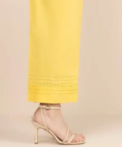 Hot Sapphire Solid Cambric Straight Pants Yellow