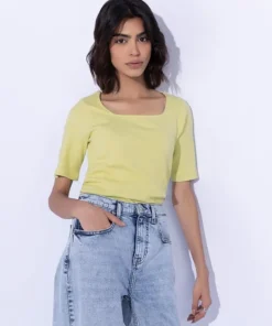 Sale Sapphire Square-Neck Rib Top Lime Green