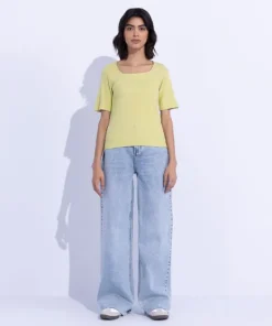 Sale Sapphire Square-Neck Rib Top Lime Green