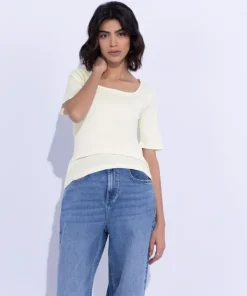 Online Sapphire Square-Neck Rib Top White