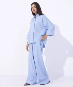 Fashion Sapphire Textured Button Through Shirt Light Blue