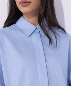 Fashion Sapphire Textured Button Through Shirt Light Blue