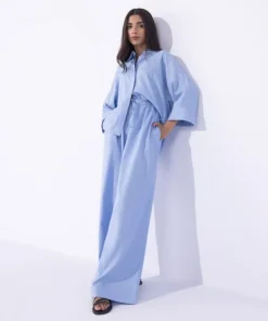 Discount Sapphire Textured Pull On Trousers Light Blue