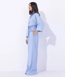 Discount Sapphire Textured Pull On Trousers Light Blue