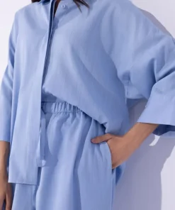 Discount Sapphire Textured Pull On Trousers Light Blue