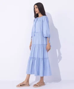 Clearance Sapphire Textured Tier Dress Light Blue
