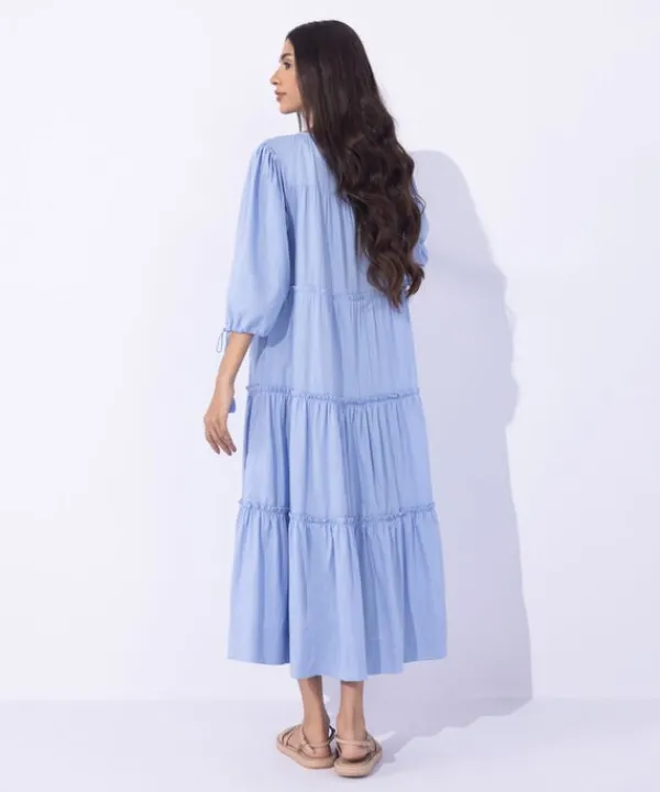 Clearance Sapphire Textured Tier Dress Light Blue