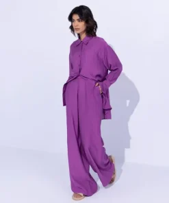 Sale Sapphire Textured Wide Leg Trousers Magenta