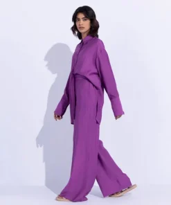 Sale Sapphire Textured Wide Leg Trousers Magenta