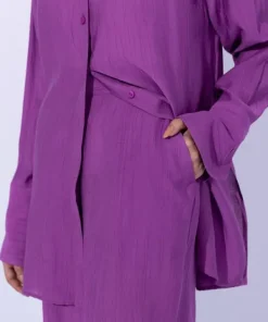 Sale Sapphire Textured Wide Leg Trousers Magenta
