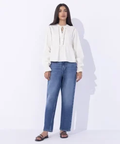 Hot Sapphire Top With Lace Detail White