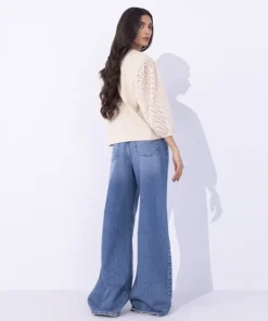 Clearance Sapphire T-Shirt With Embroidered Sleeves Beige