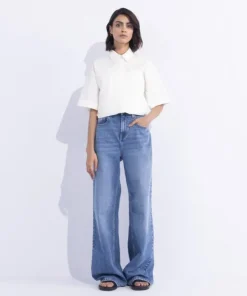Outlet Sapphire Wide Leg Jeans Mid Blue Wash