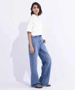 Outlet Sapphire Wide Leg Jeans Mid Blue Wash