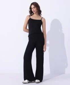 Fashion Sapphire Wide Leg Jersey Trousers Black