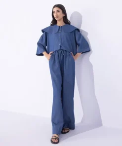 Outlet Sapphire Wide-Leg Denim Trousers Blue