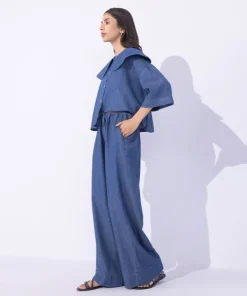 Outlet Sapphire Wide-Leg Denim Trousers Blue