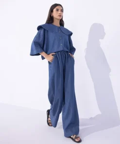 Outlet Sapphire Wide-Leg Denim Trousers Blue