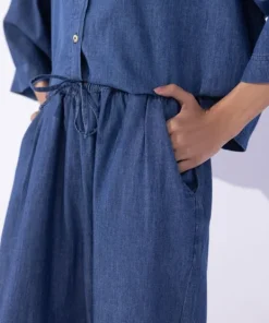 Outlet Sapphire Wide-Leg Denim Trousers Blue